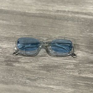 Rectangle Clear Frame Sunglasses with Blue Tint Lens